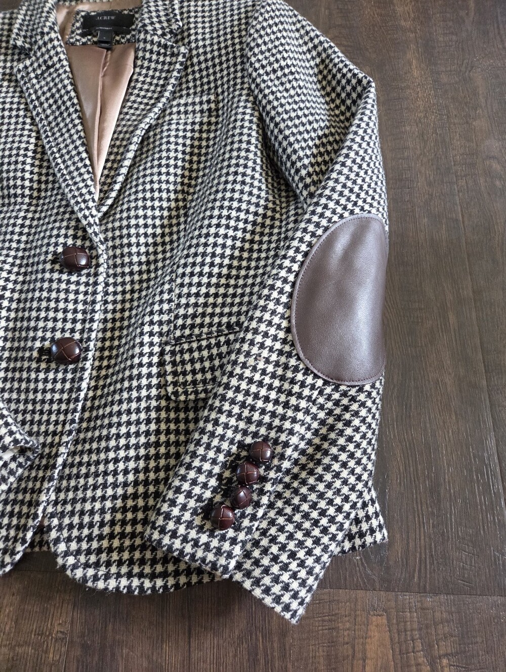J.Crew Schoolboy Blazer Wool Houndstooth Leather Elbow Patches - Size 8 - Picture 4 of 8